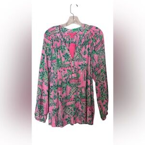 NWT Lilly Pulitzer Elsa Silk Top - Mandevilla Baby - Size L
